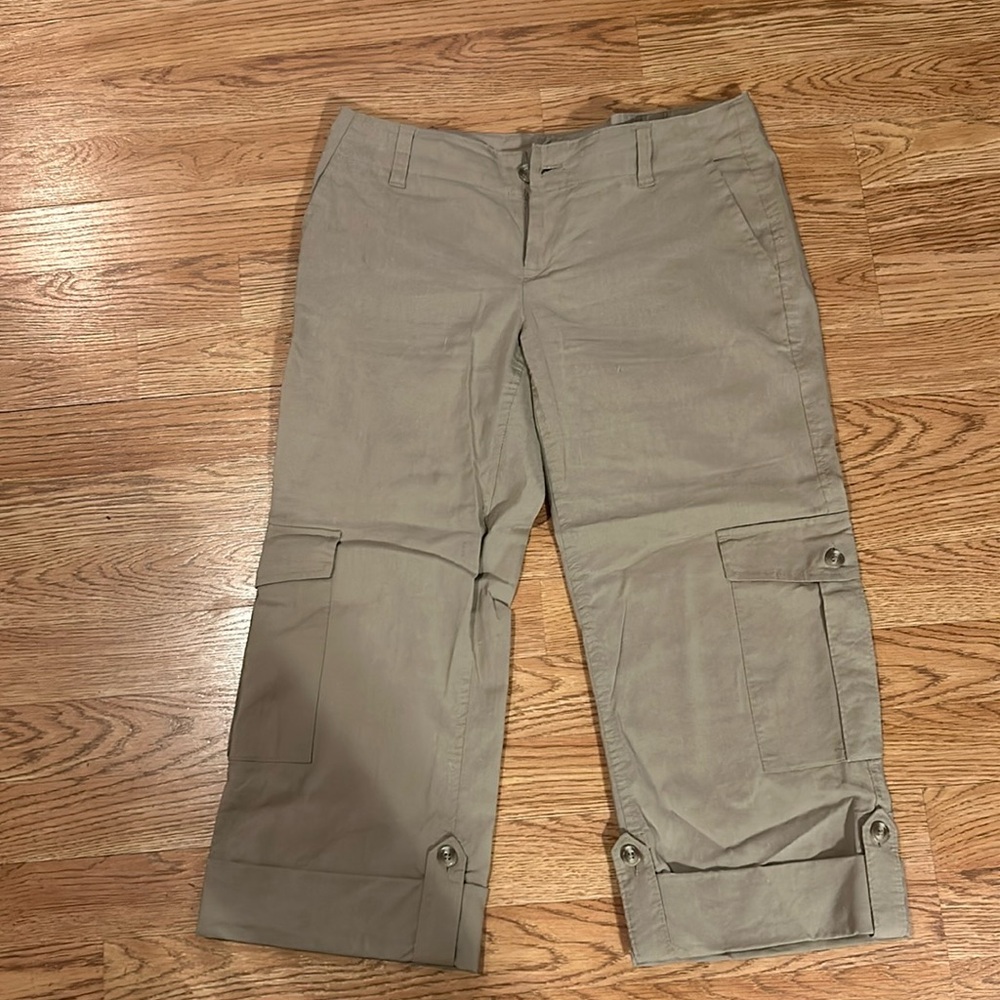 Banana Republic Linen Cargo Cropped Stretch Pants